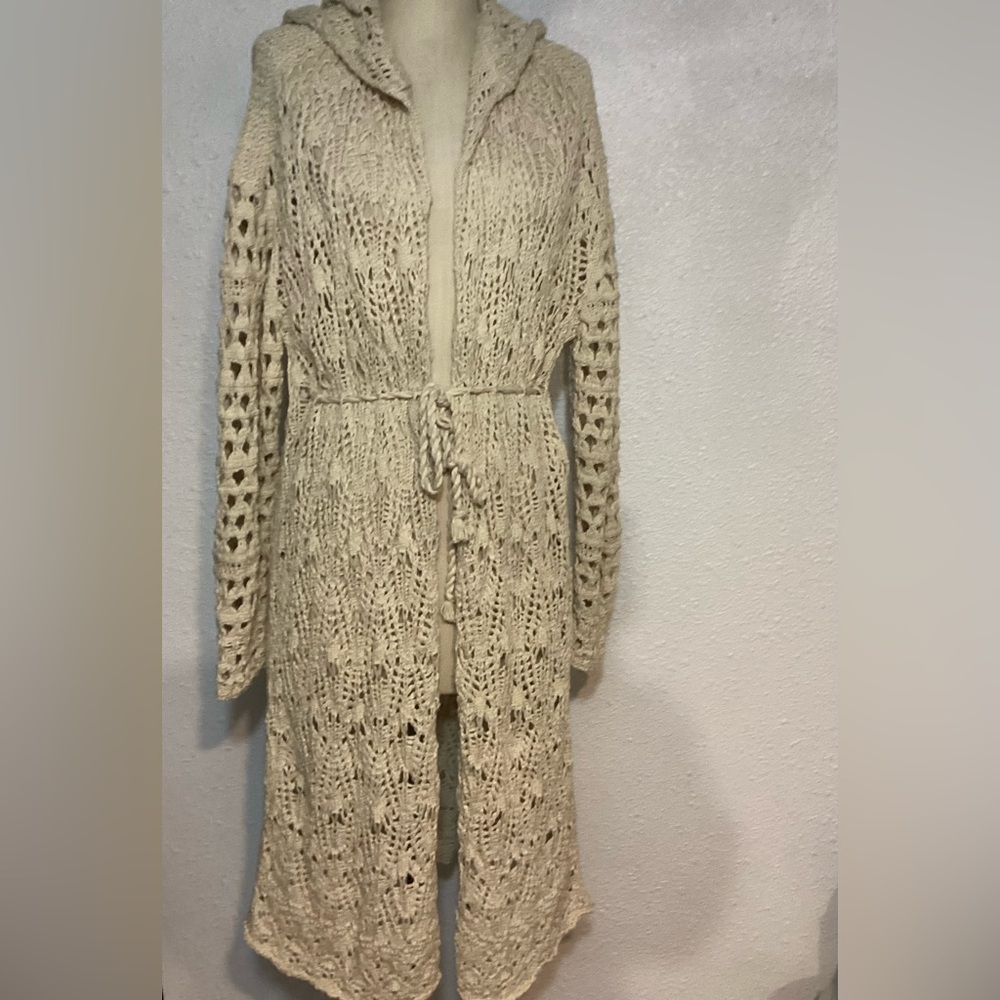 Free people Cream Crochet Long Cardigan size small